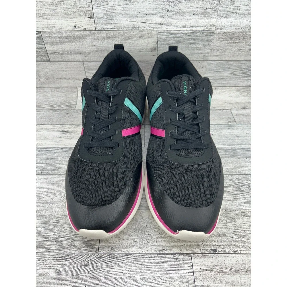 Vionic Jolisa Women Walking Shoes Black Pink Teal Mesh Lace Up Sneakers Size 12